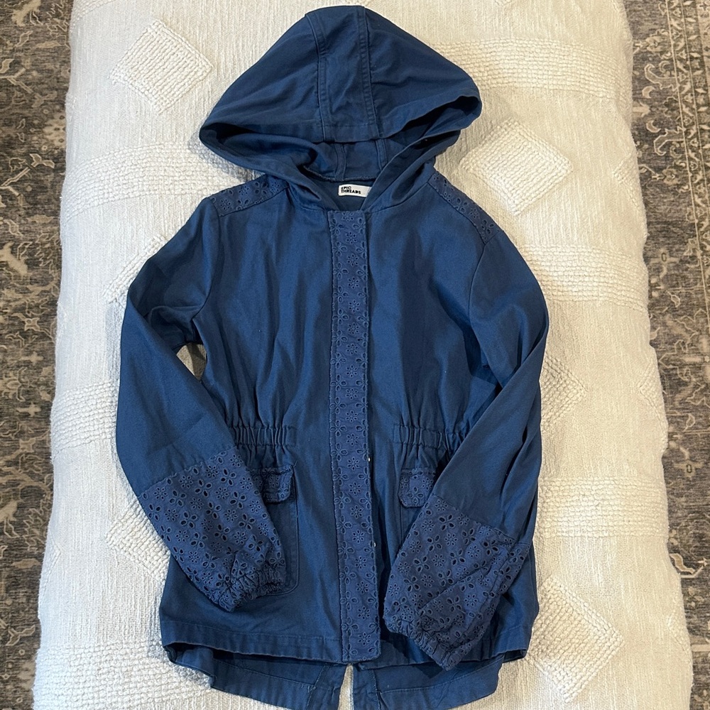 Epic Threads Blue Hooded Raincoat with Eyelet Details